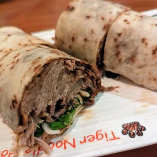 a burrito cut in half