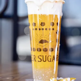 a closeup of a glass of beer