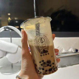 Brown sugar boba + pearl w/ cream mousse (less sugar)