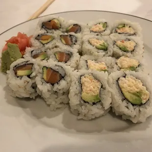Salmon avocado roll and snow crab roll