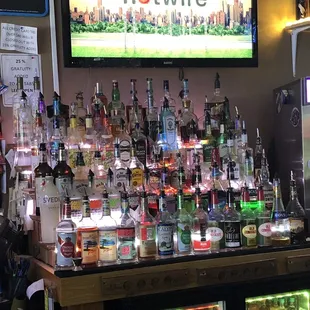 a bar full of liquor bottles