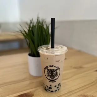 Classic Black Milk Tea (half sugar + pearls)