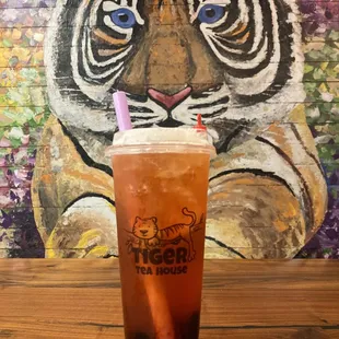 Green strawberry with boba