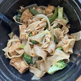 Pad see ew with fried tofu and extra broccoli