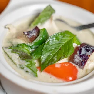 a close up of a bowl of soup
