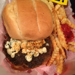Black and Blue burger!!! Delicious and also a little kick to it!