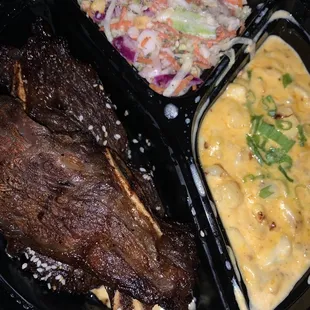 Beef short ribs keto mac n cheese and cole slaw.