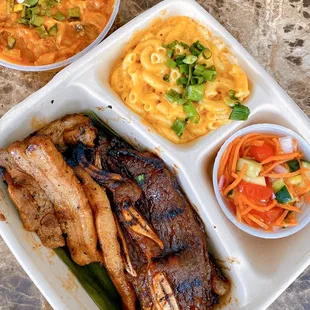 COVID-19 Delivery: 3-Meat Combo w/ Beef Short Ribs, Pork Belly, BBQ Pulled Jackfruit, Cucumber Salad, and Thai Mac &amp; Cheese | $19.95