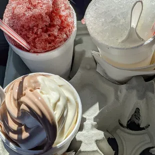 Wild Cherry Stuffed snowball, Pina colada , and swirl ice cream