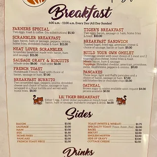 Breakfast menu