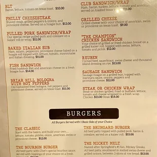 Sandwich menu