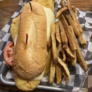 Fish sandwich with fries