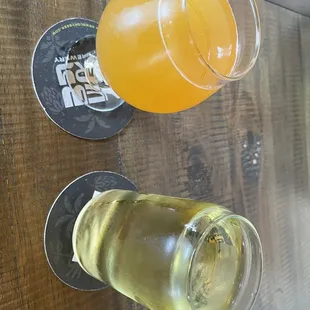 (Left) Cara Cara Bang Bang sour tastes JUST like OJ   6.8% ABV  Barebottle Brewing &amp; Drysdale Cider, 6.9% ABV  Humboldt Cider