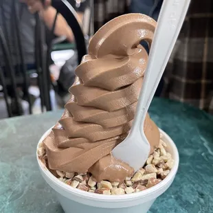 a large scoop of chocolate ice cream