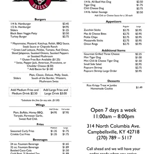 the menu of the restaurant