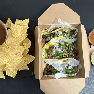 Tacos with a side of Chips and Salsa