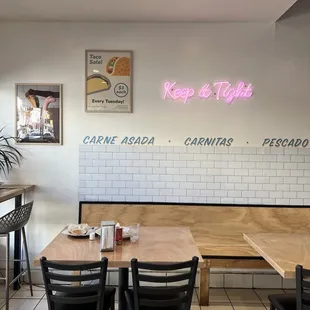 a table and chairs in a restaurant