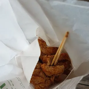 Popcorn chicken with Cajun seasoning.