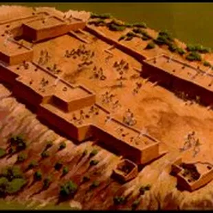 Artist's concept of Tijeras Pueblo during habitation in the 1300's.