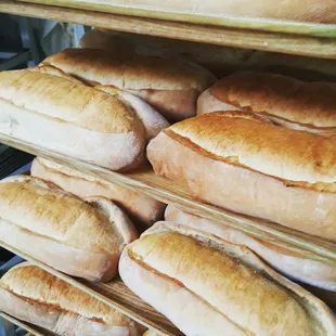 a rack of freshly baked bread