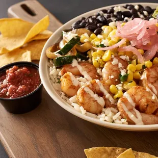 a bowl of shrimp and rice