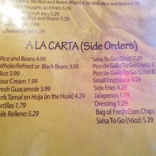 Side order menu.