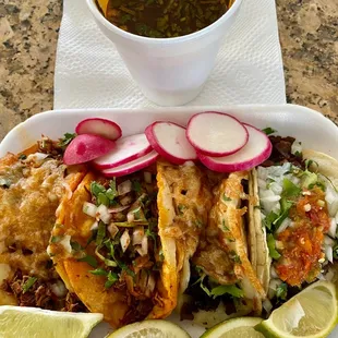 Quesatacos &amp; regular tacos w/ consomé