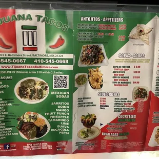 Menu w/ their phone number