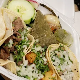 Taco trio--Carne asada, carnitas and Al pastor