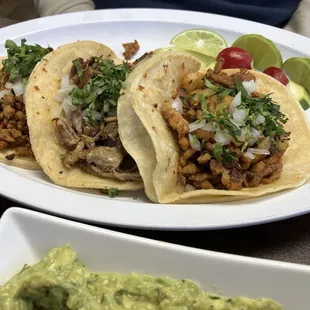 Al pastor, carnitas, and chorizo tacos