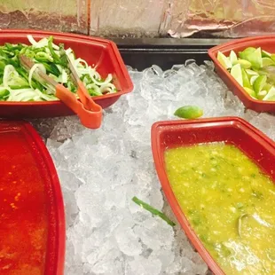 Salsa bar...try the jalapeño and onions!