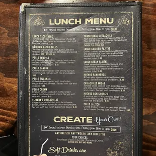 Lunch menu