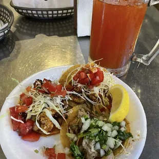 Carnitas taco and shrimp a la diabla tacos