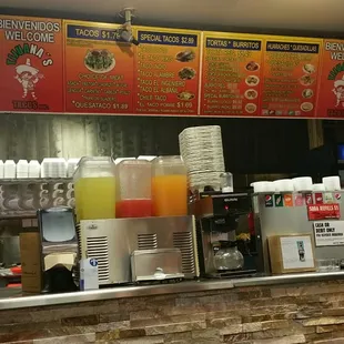 Menu and variety of drinks.