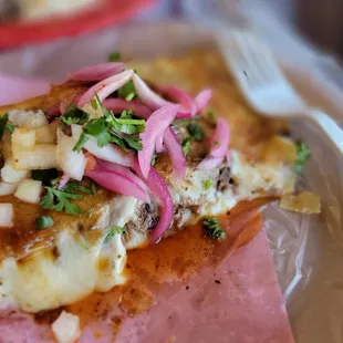 a close up of a piece of food