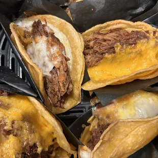 Five crispy birria tacos