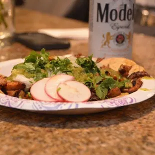 a plate of food on a counter