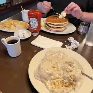 Biscuits and Gravy, and Pancakes