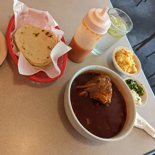 a table with food and condiments