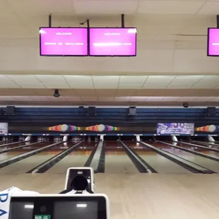a bowling alley with bowling lanes