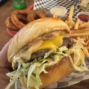 The Valley Burger with cheese and grilled onions. Super yum!