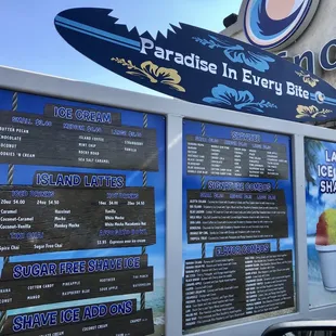the menu for paradise in eviva ice cream