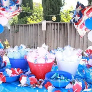 Red, white, and blue cotton candy cones for a Labor Day Baby Shower!