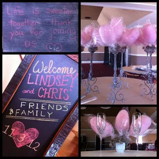 Cotton candy centerpieces for Chris &amp; Lindsey's wedding at the Purple Orchid, Livermore.