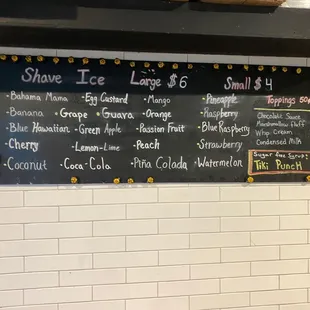 Shaved Iced Flavor Options