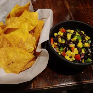Chips with black bean salsa