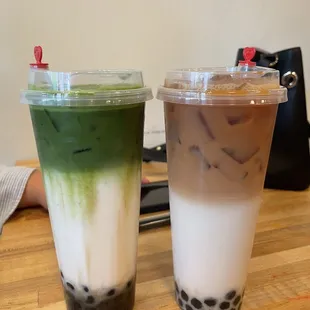 Brown Sugar Matcha Bubble Milk Tea and Horchata Ceylon Tea