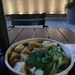 Curry with water feature in background