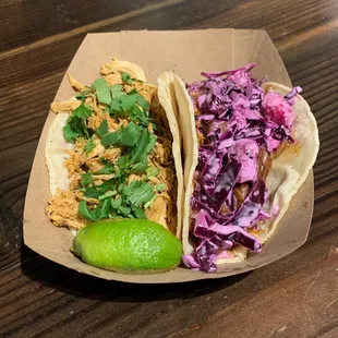 Chicken (left) and Pork (right) tacos