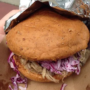 Pulled Pork with Pineapple Ginger Slaw. Messy and delicious.